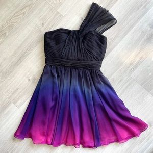 Halston asymmetrical gradient dress black purple